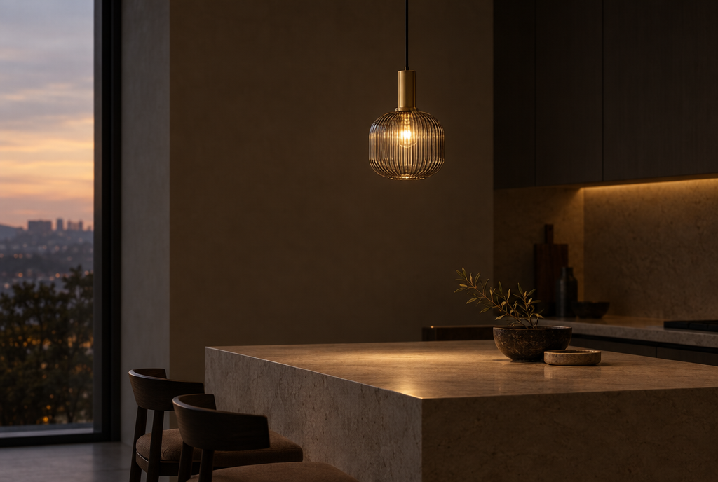 Velo Glass Pendant — Smoke in a kitchen