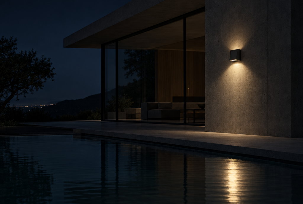 Cala Wall Light — Matte Black — at night