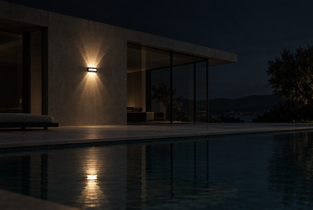 Sella Up & Down Wall Light — Black — at night