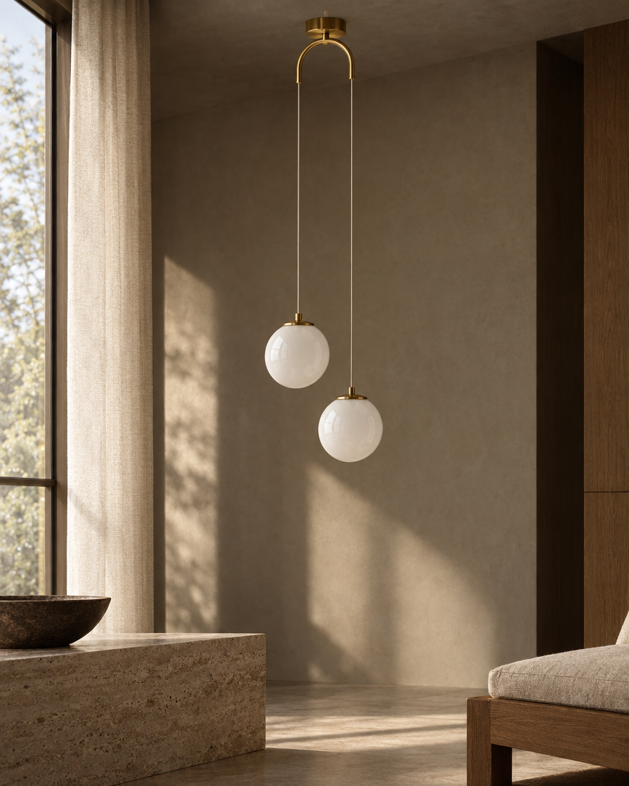 Orbe Twin Pendant — Brass — daylight