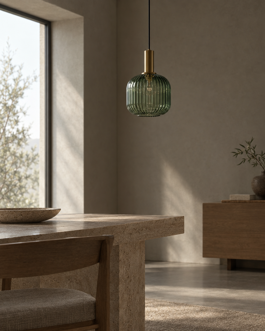 Velo Glass Pendant — Bottle Green — daylight