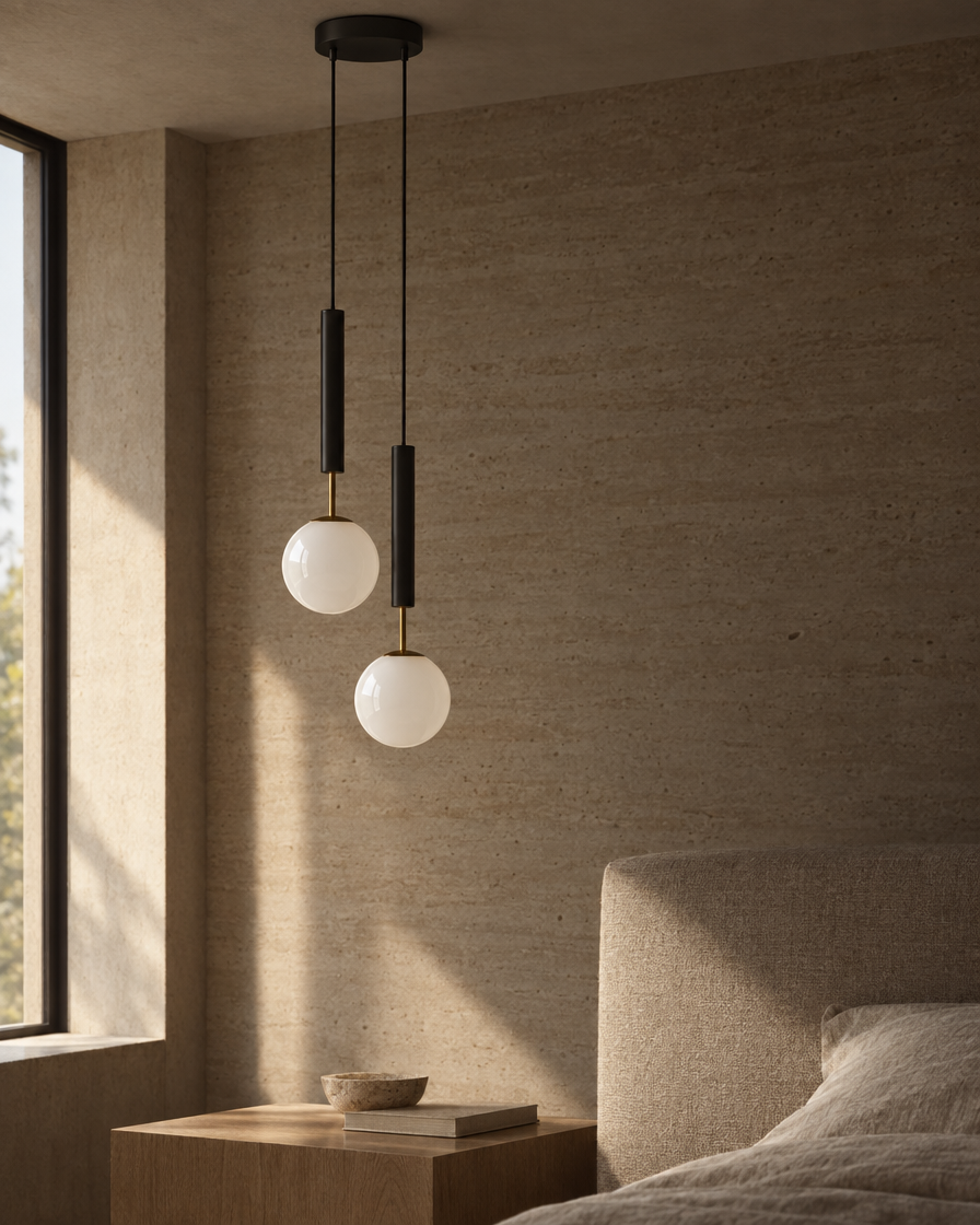 Lira Twin Bedside Pendant — Matte black — daylight