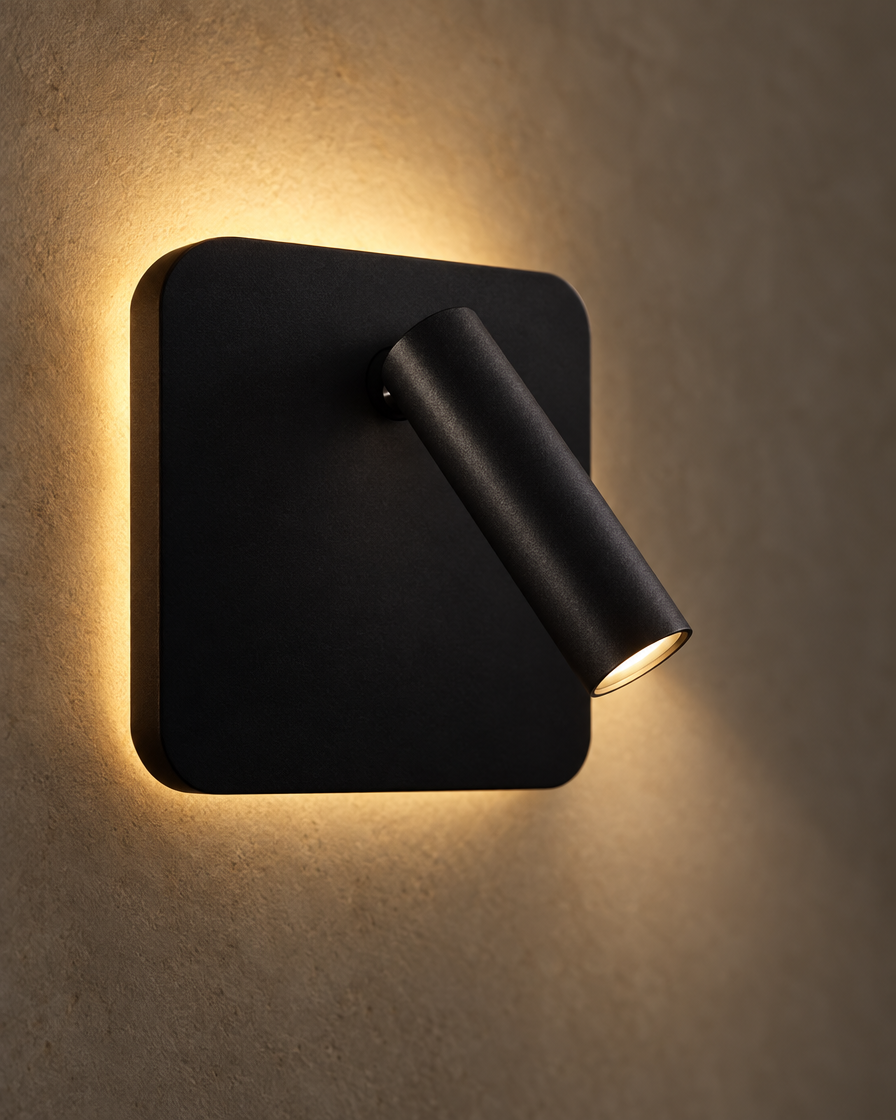 Lume Square Reading Sconce — Matte black — detail