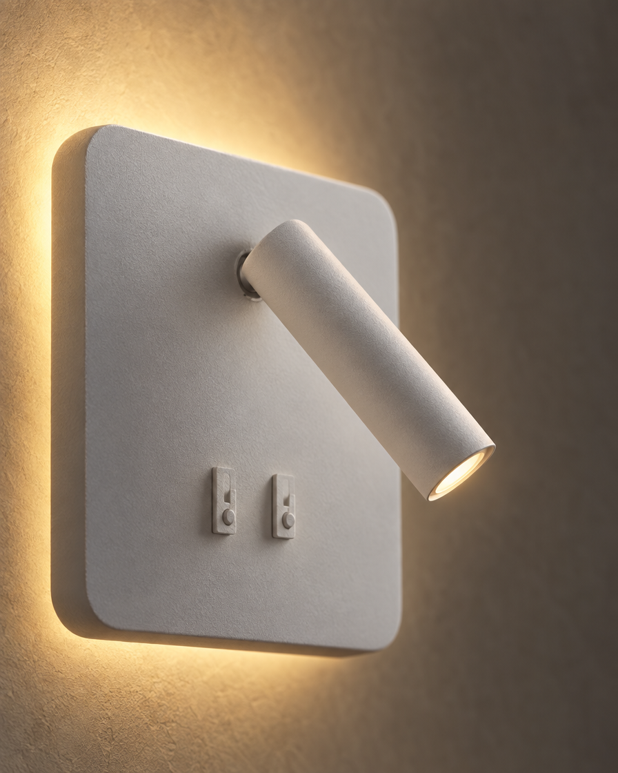 Lume Rectangular Reading Sconce — White — detail