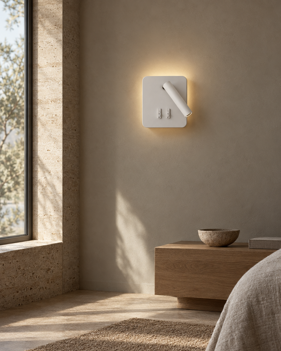 Lume Rectangular Reading Sconce — White — daylight