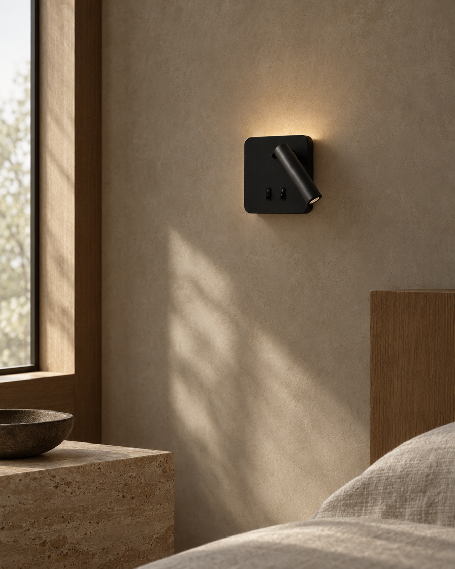 Lume Square Reading Sconce — Matte black — daylight