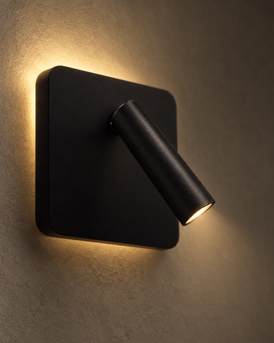 Lume Rectangular Reading Sconce — Matte black — detail