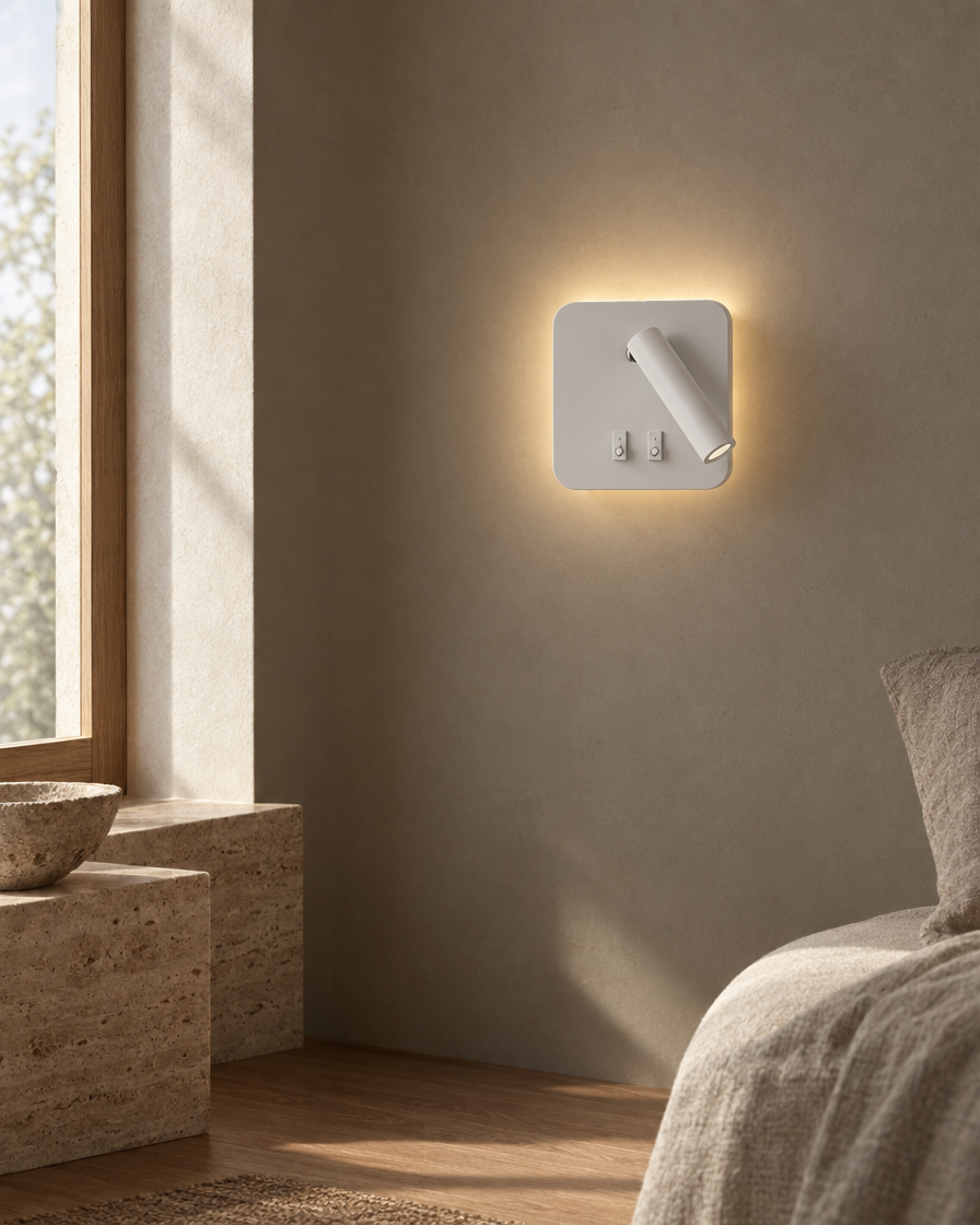 Lume Square Reading Sconce — White — daylight