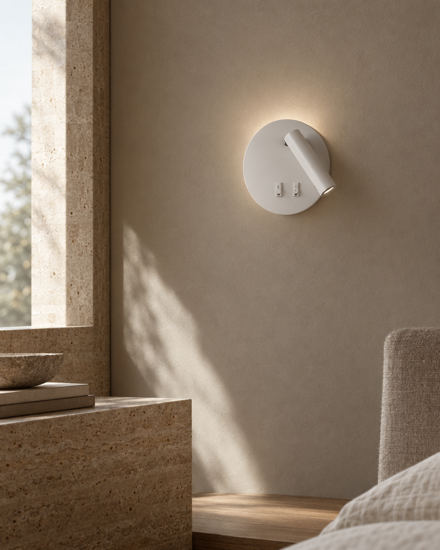 Lume Round Reading Sconce — White — daylight