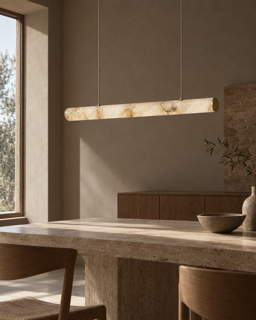 Traverso Marble Linear Pendant — Brass tone — daylight