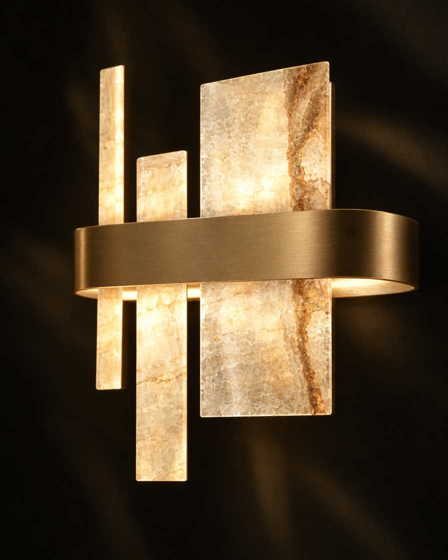 Strata Marble Wall Sconce — Brass tone — detail