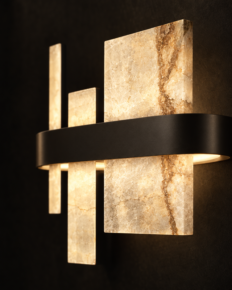 Strata Marble Wall Sconce — Matte black — detail