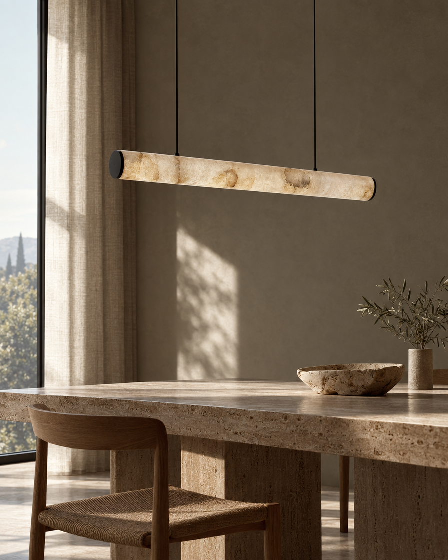 Traverso Marble Linear Pendant — Matte black — daylight
