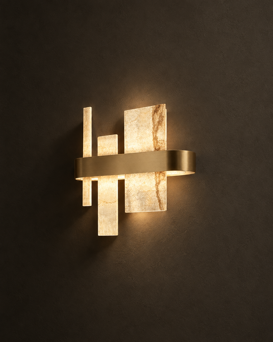Strata Marble Wall Sconce — Brass tone — studio