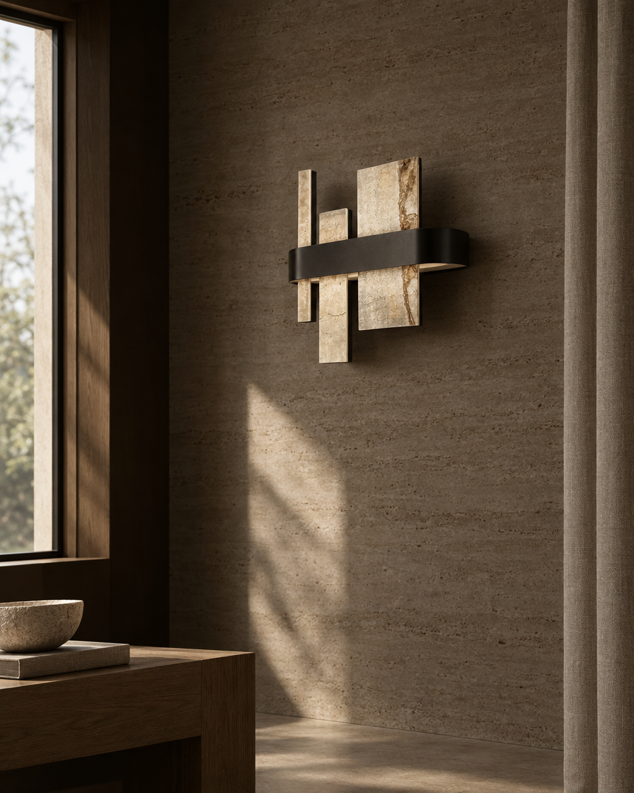 Strata Marble Wall Sconce — Matte black — daylight