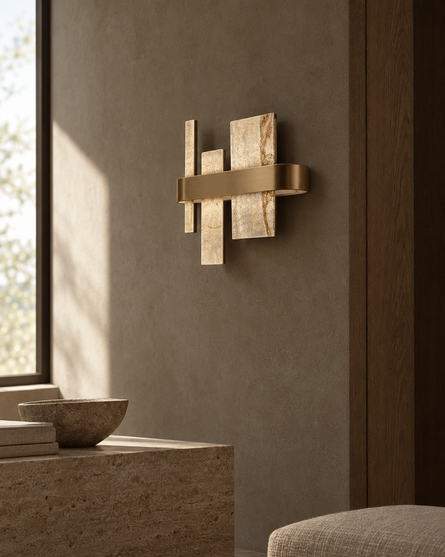 Strata Marble Wall Sconce — Brass tone — daylight