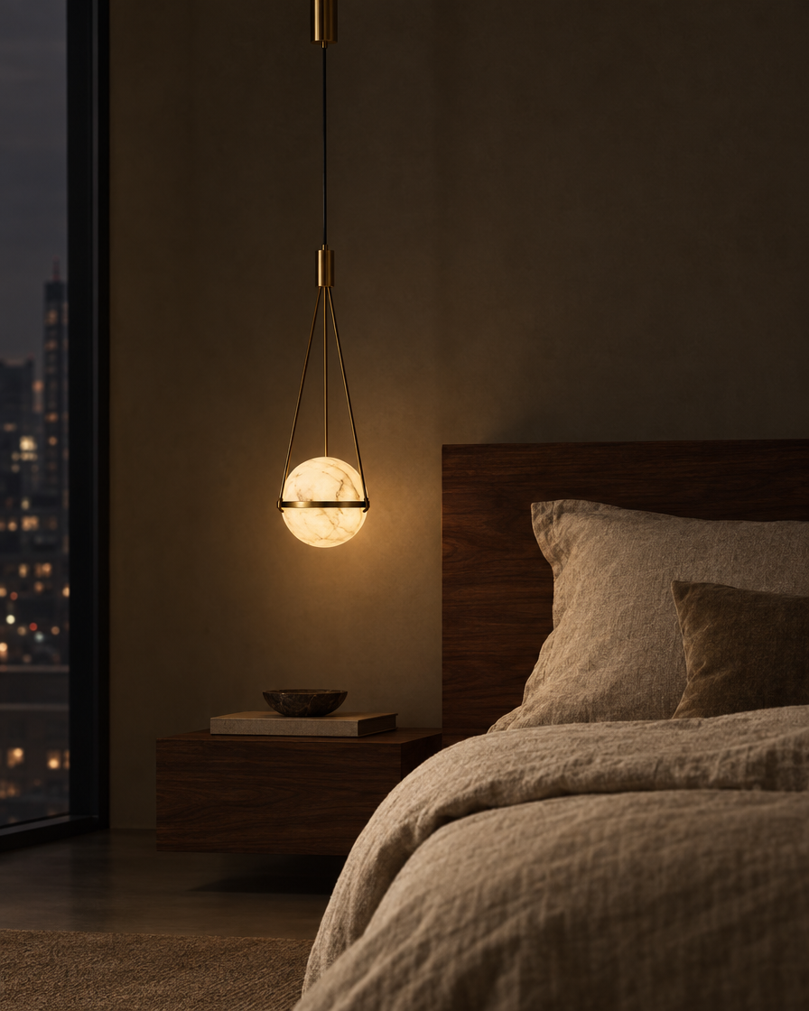 Pomo Marble Globe Pendant — Brass tone — Lumenholm