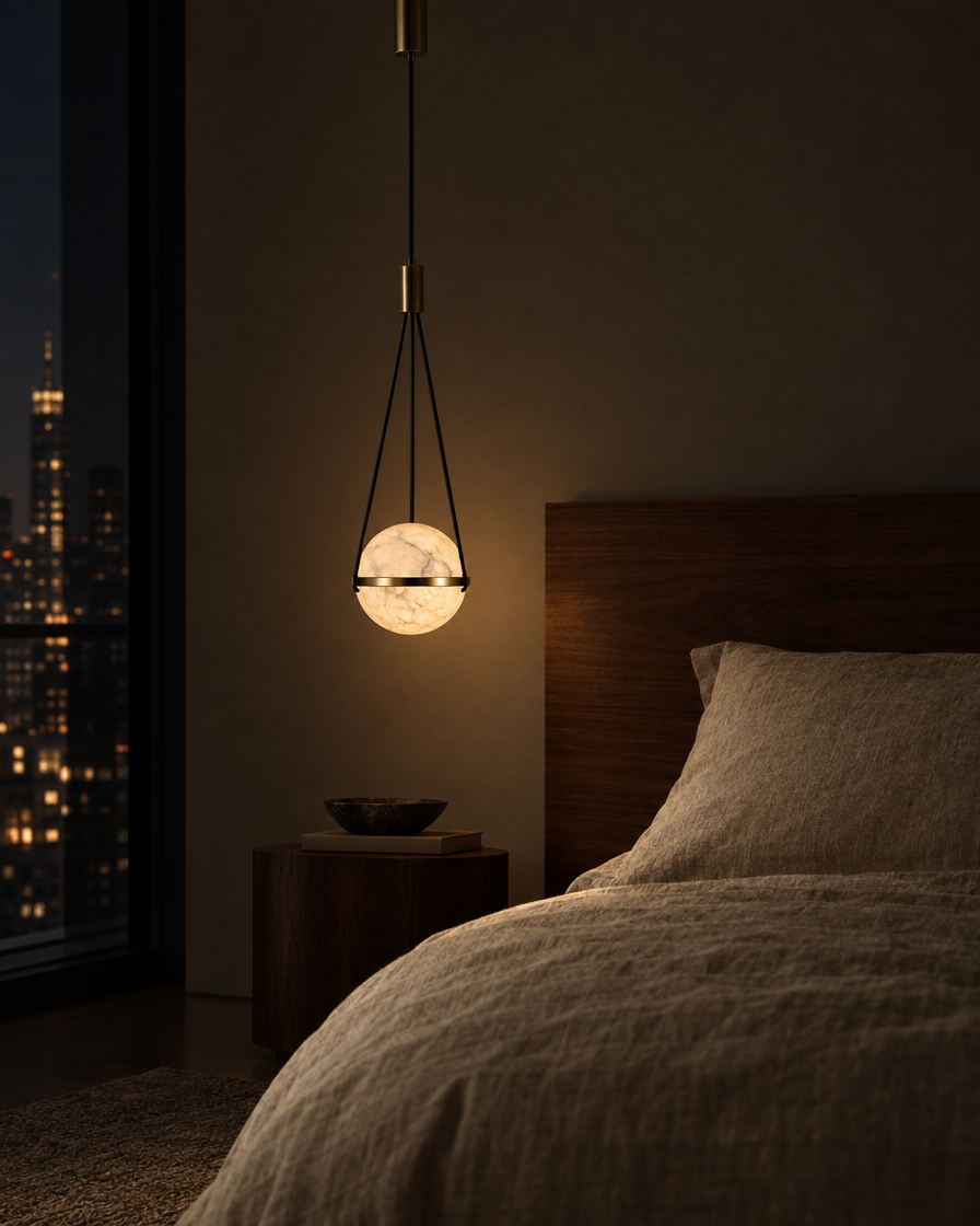 Pomo Marble Globe Pendant — Matte black — Lumenholm
