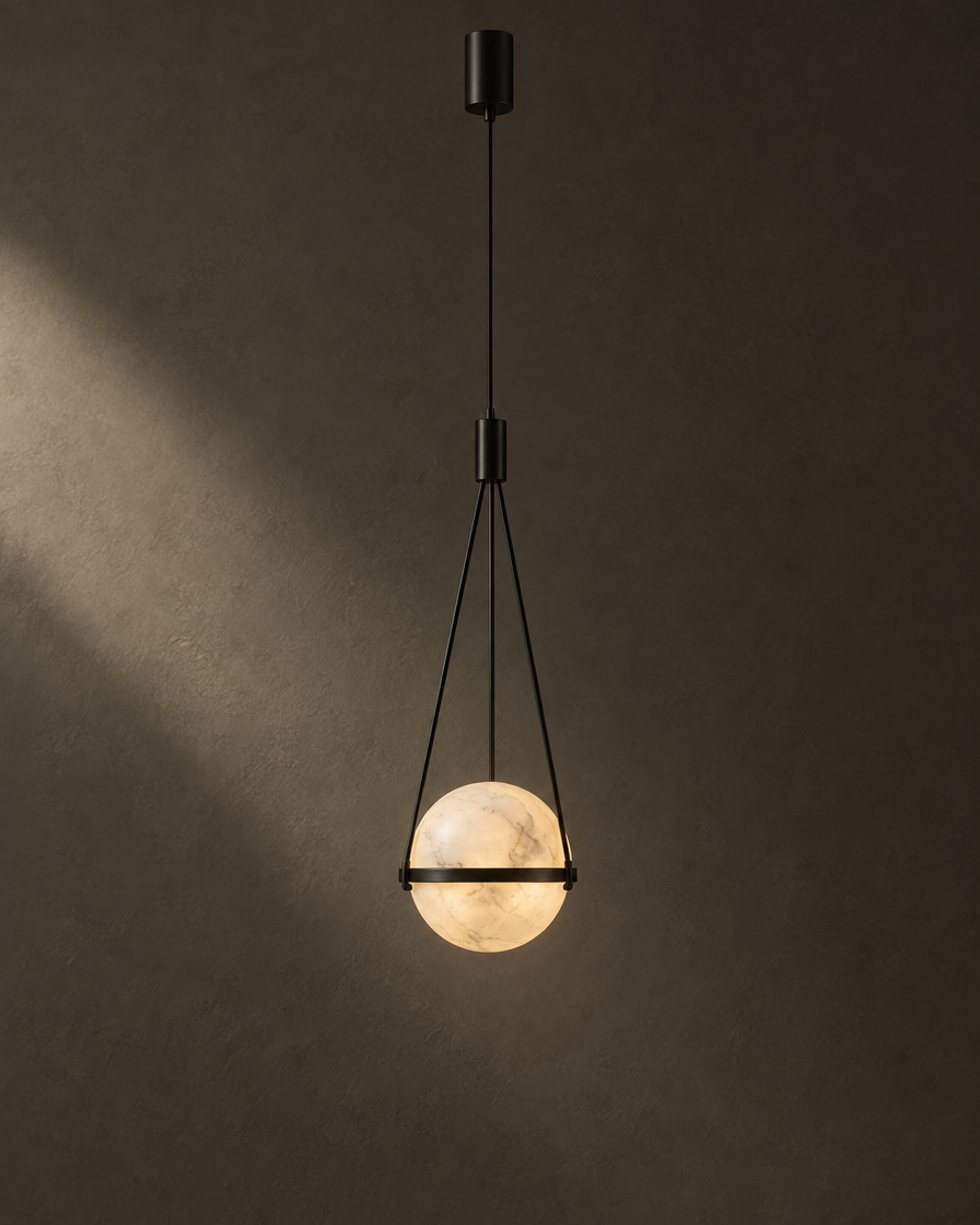 Pomo Marble Globe Pendant — Matte black — studio