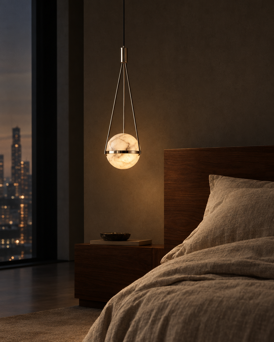 Pomo Marble Globe Pendant — Polished chrome — Lumenholm