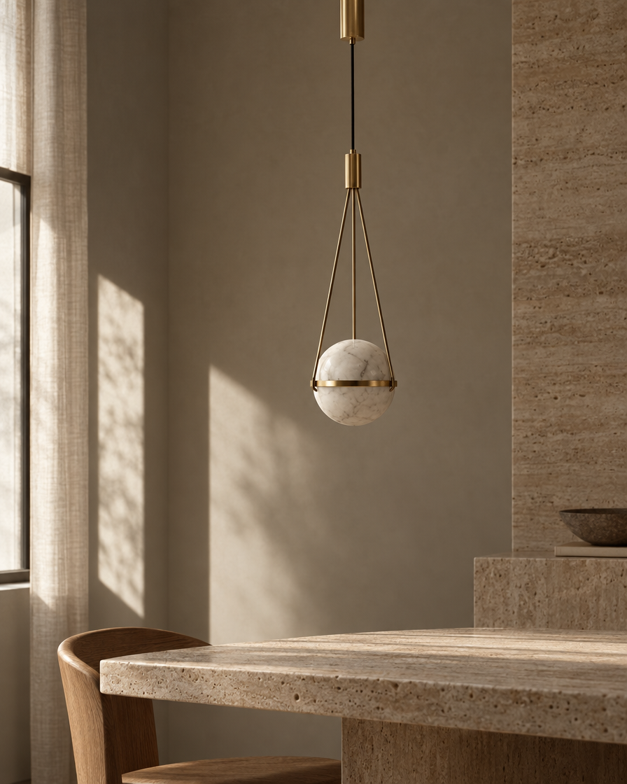 Pomo Marble Globe Pendant — Brass tone — daylight