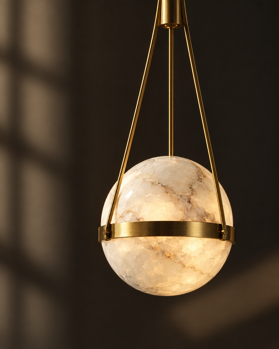 Pomo Marble Globe Pendant — Brass tone — detail