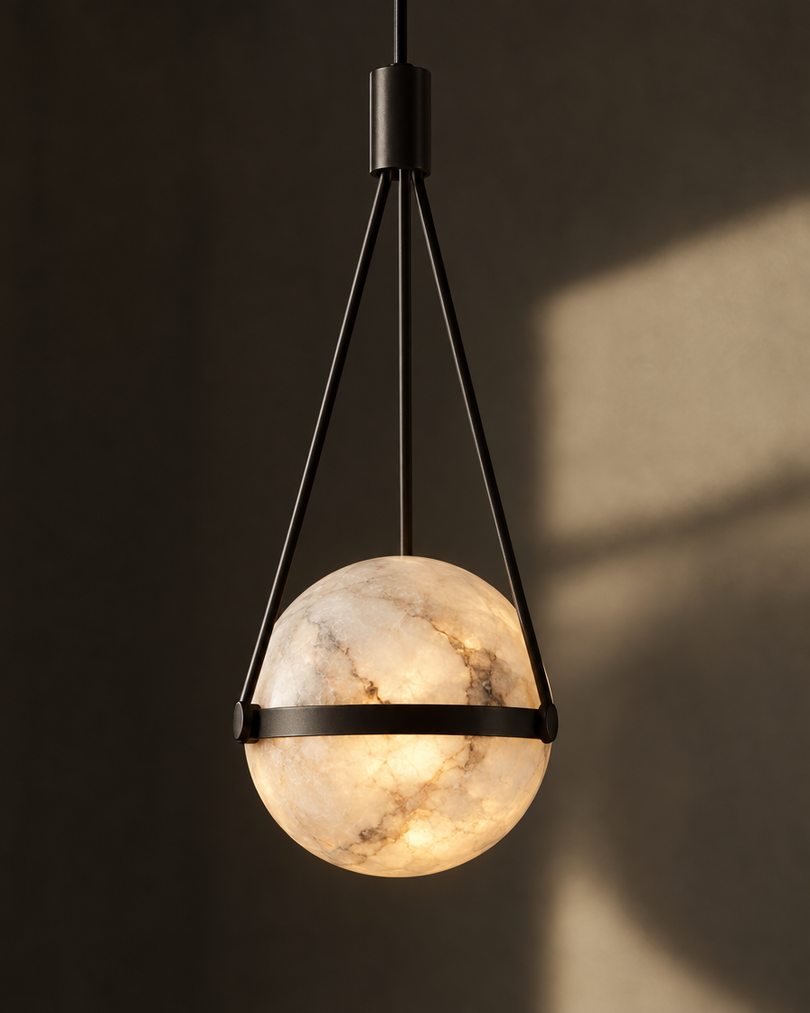 Pomo Marble Globe Pendant — Matte black — detail