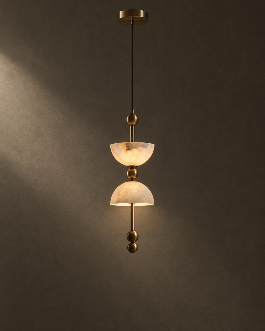 Pila Stacked Marble Pendant — Brass tone — studio