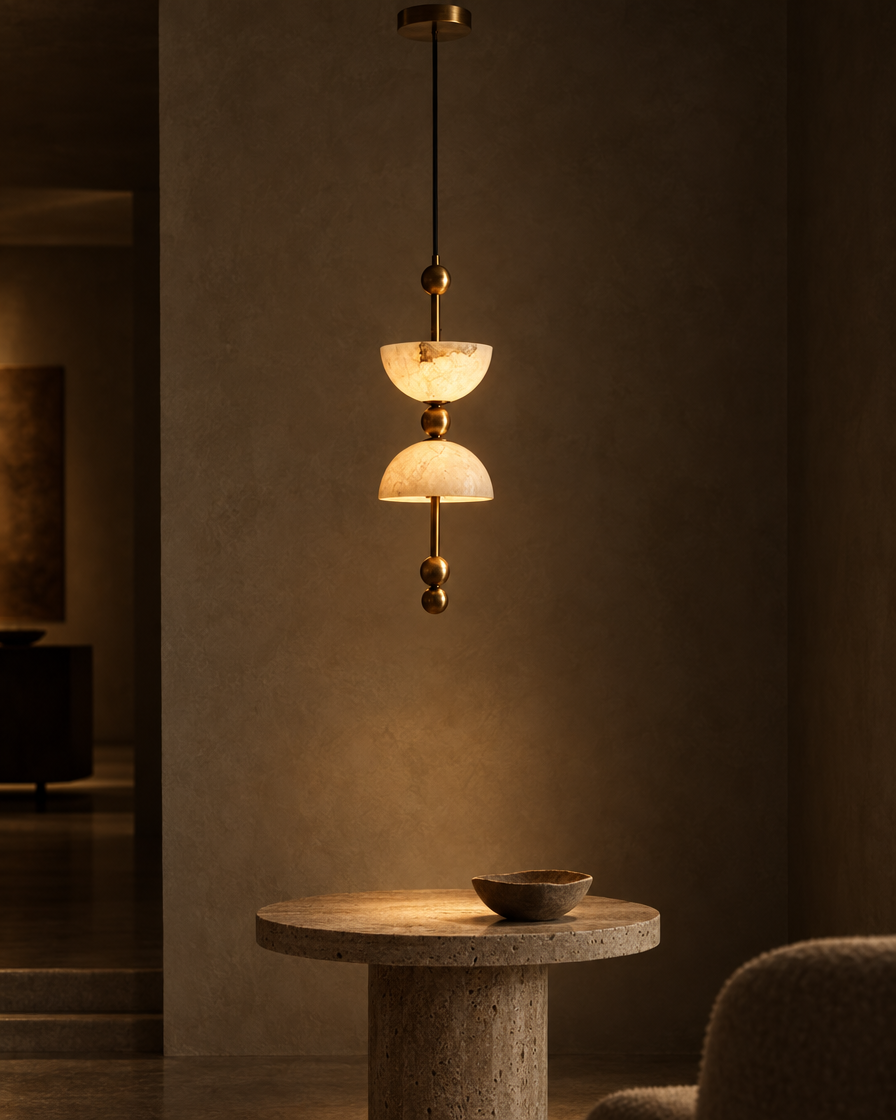 Pila Stacked Marble Pendant — Brass tone — Lumenholm