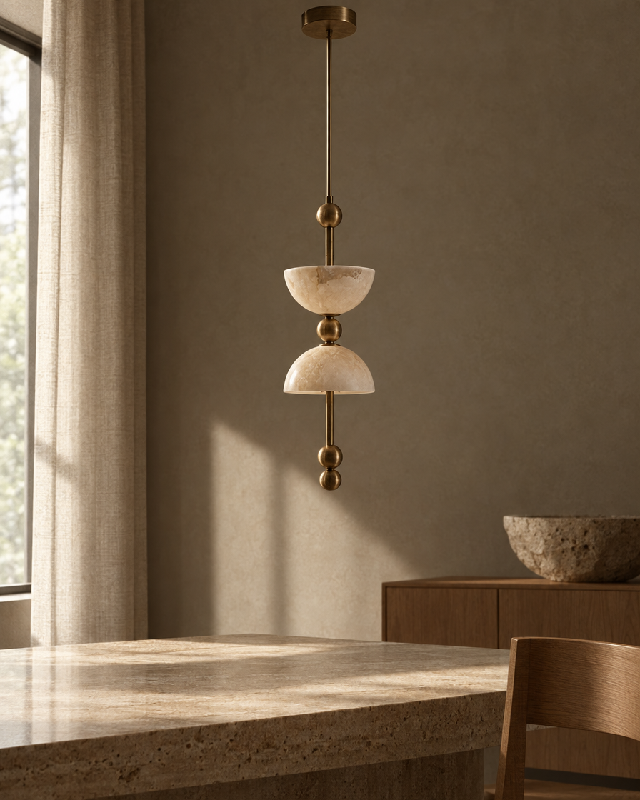Pila Stacked Marble Pendant — Brass tone — daylight