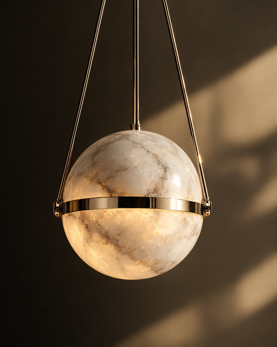Pomo Marble Globe Pendant — Polished chrome — detail