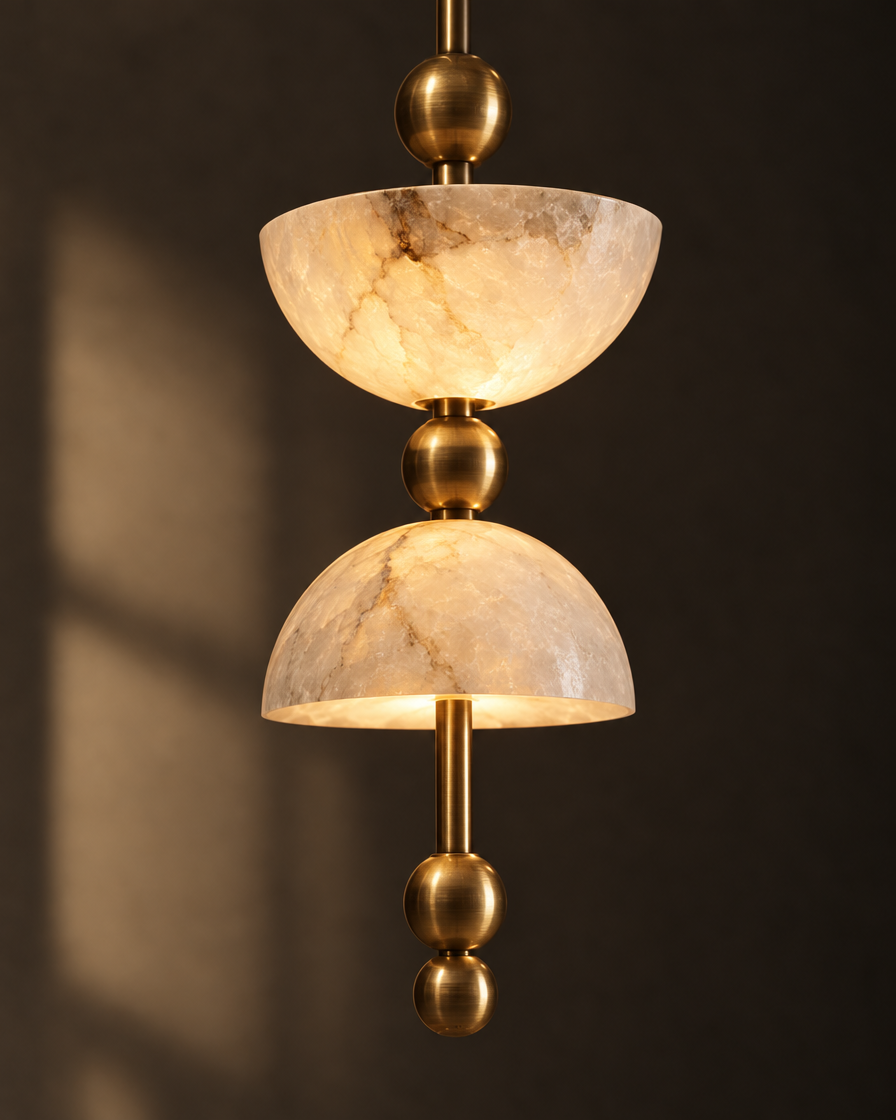 Pila Stacked Marble Pendant — Brass tone — detail