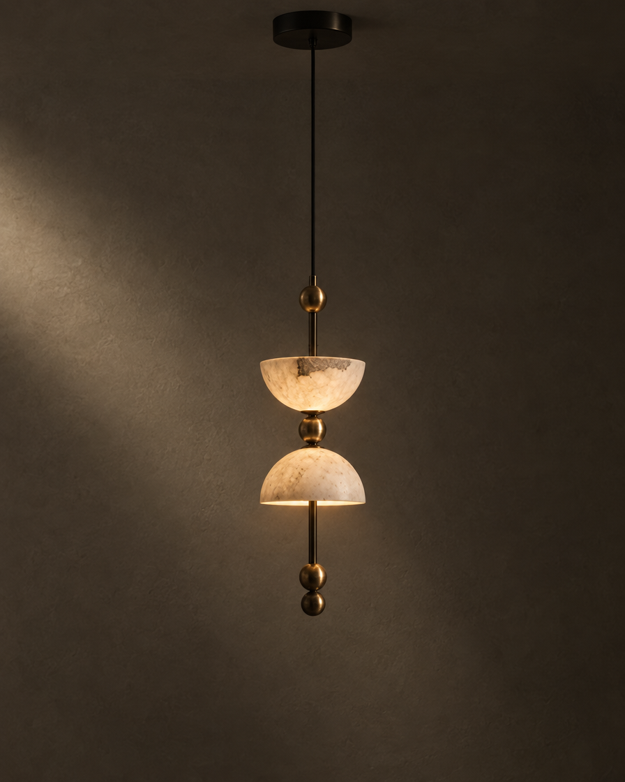 Pila Stacked Marble Pendant — Matte black — studio