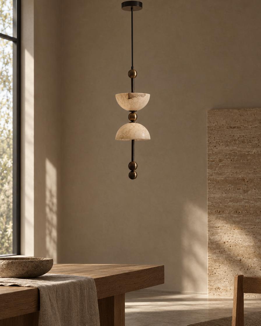 Pila Stacked Marble Pendant — Matte black — daylight