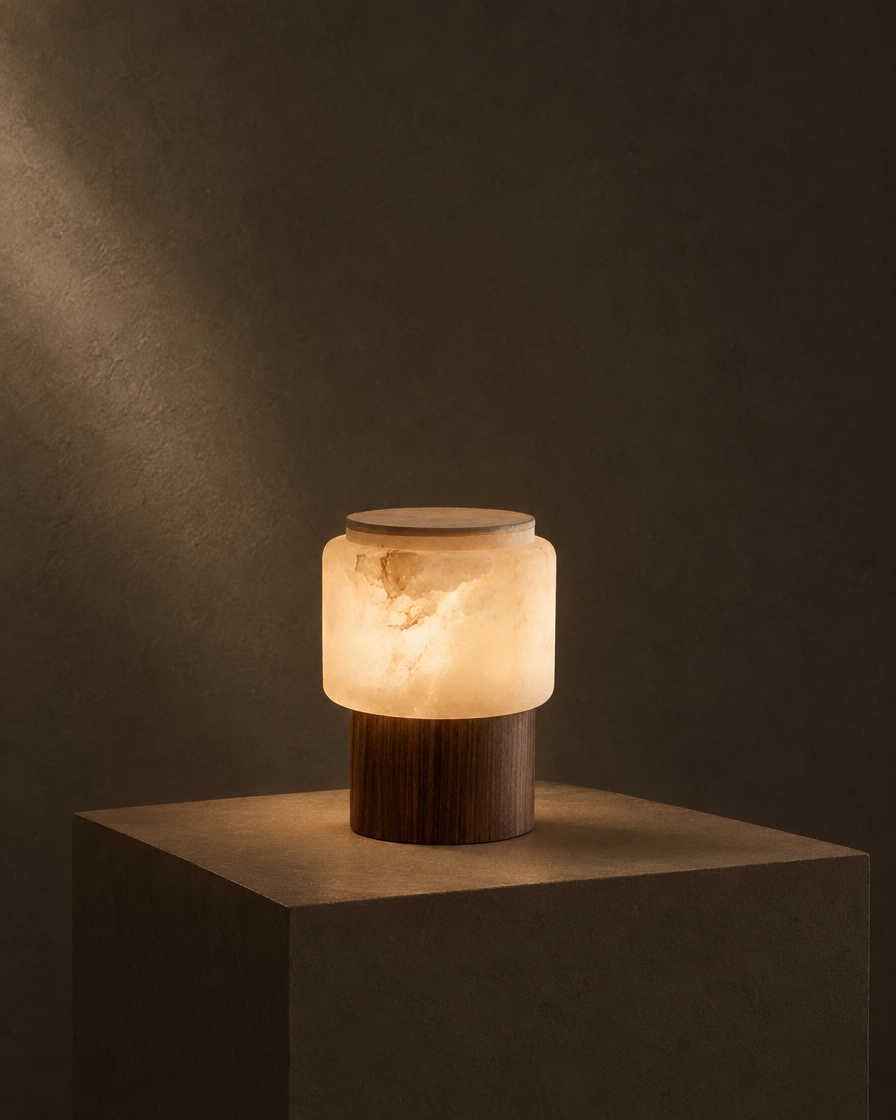 Vesta Alabaster & Walnut Table Lamp — studio