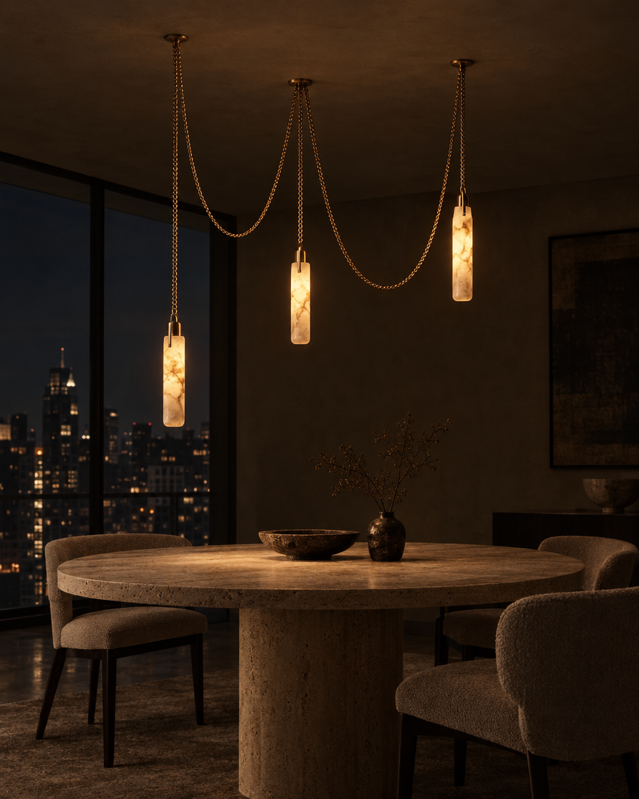 Filo Three-Light Alabaster Swag Chandelier — Lumenholm