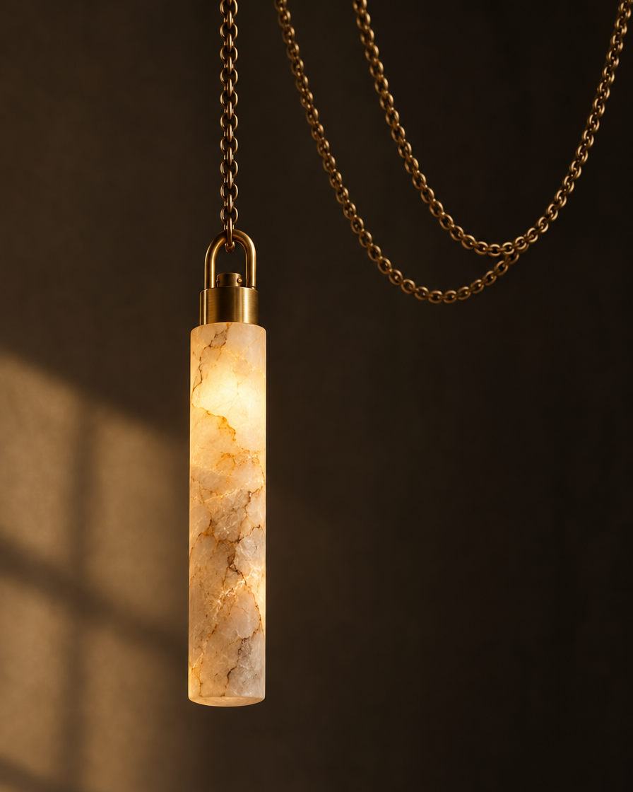 Filo Three-Light Alabaster Swag Chandelier — detail