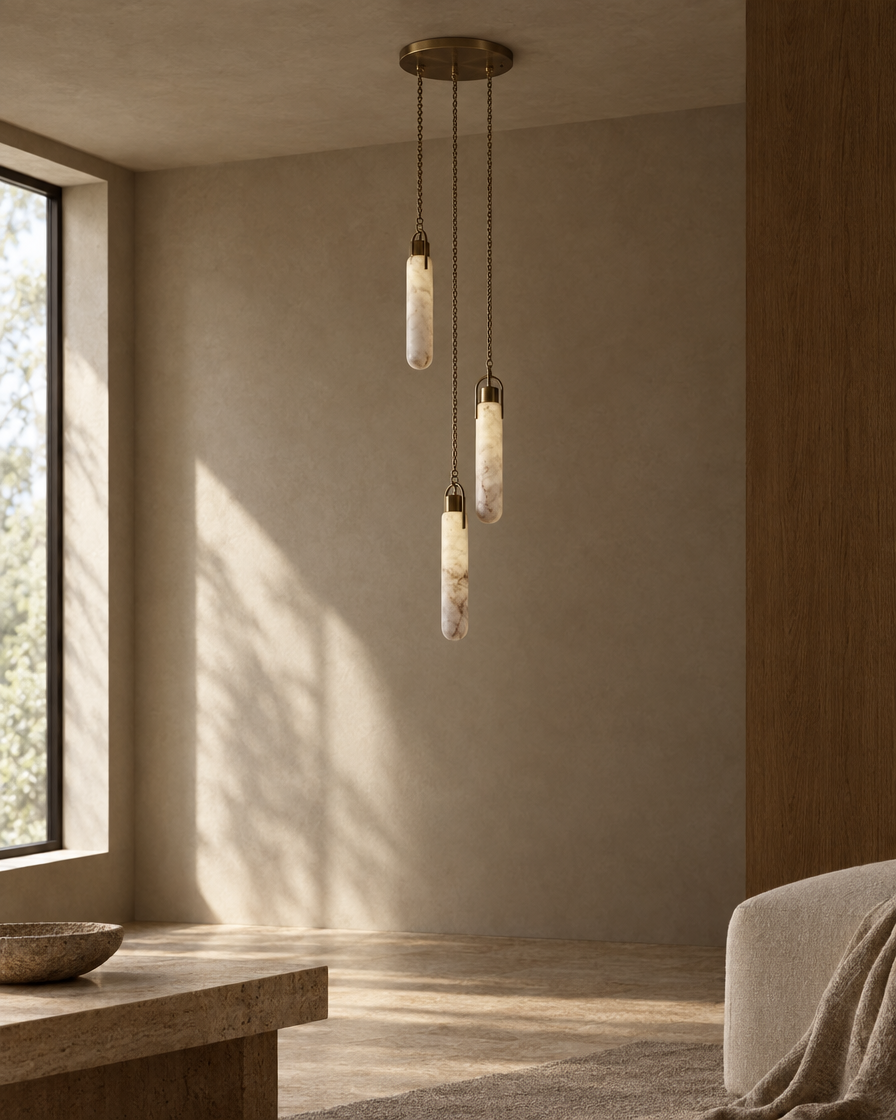 Grappolo Three-Light Alabaster Cluster Chandelier — daylight
