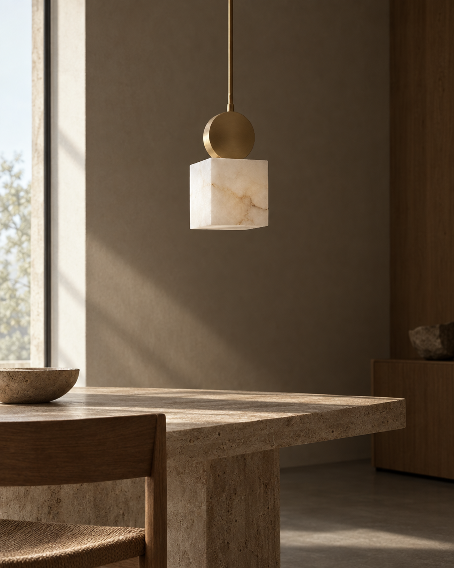 Mica Alabaster Pendant — Disc — daylight