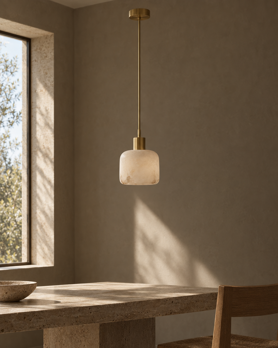 Mica Alabaster Pendant — Bell — daylight