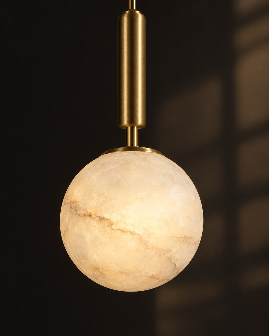 Mica Alabaster Pendant — Globe — detail