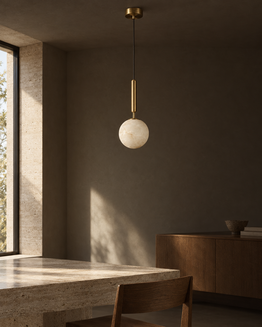 Mica Alabaster Pendant — Globe — daylight
